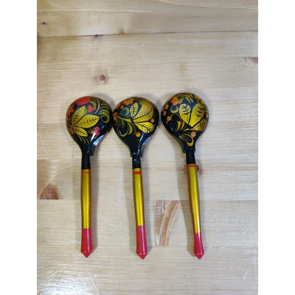 Lot Of 3 RUSSIAN KHOKHLOMA HAND PAINTED LACQUERED WOODEN SPOONS BERRIES 7